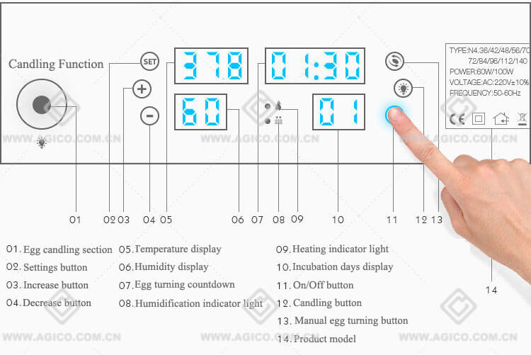 LCD screen displays current temperature and humidity 