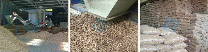 Finished wood pellets of complete biomass pelletizing plant
